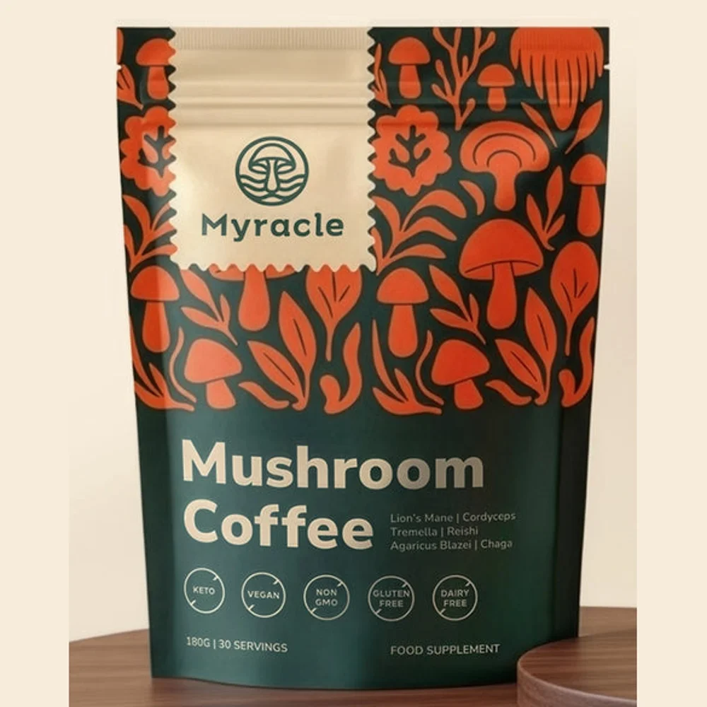 Myracle Mushroom Coffee, bag of instant mushroom coffee